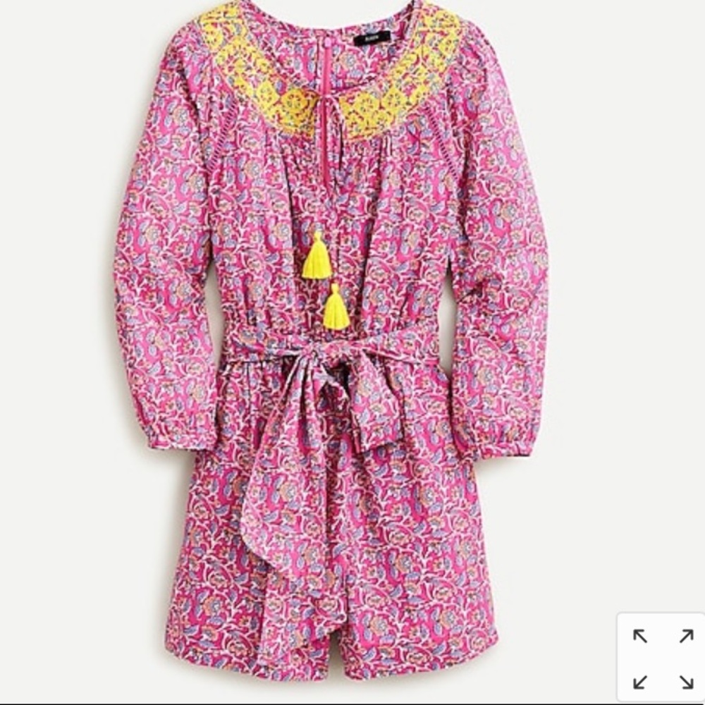 JCrew Embroidered Romper in pink vines block print